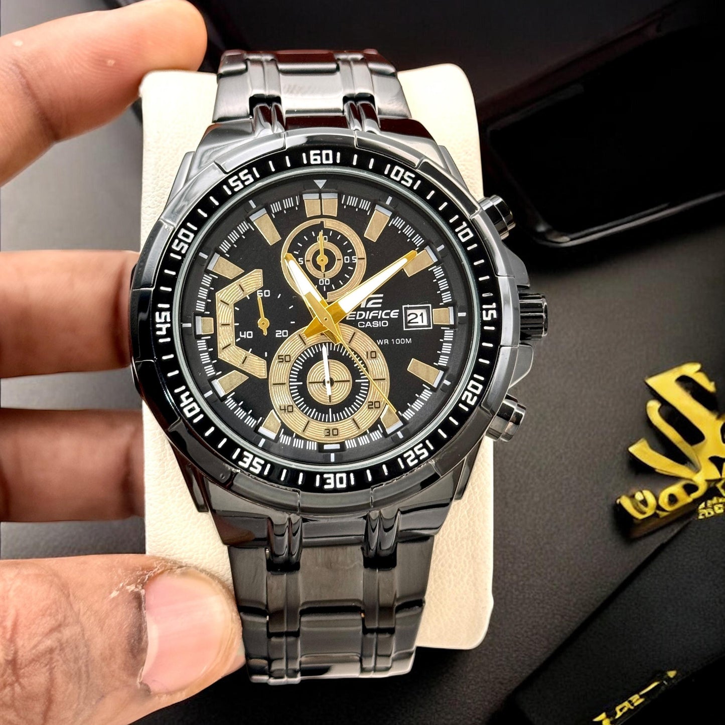 Casio Edifice EVF-610E Dual Tone Gold & Black Dial Watch for Men with Two-Tone Stainless Steel Band- luxevion