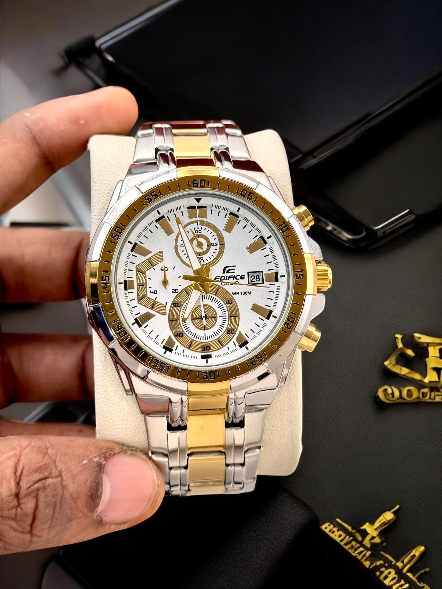 Casio Edifice EVF-610E White Dial Men's Watch with Gold Stainless Steel Bracelet