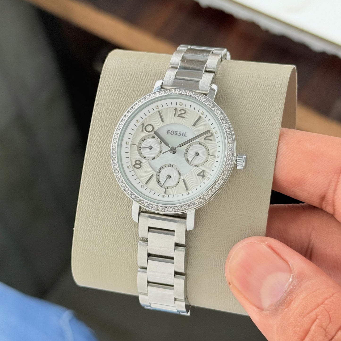 Diamond Bezel Fossil Chronograph Watch for Women – ₹3249