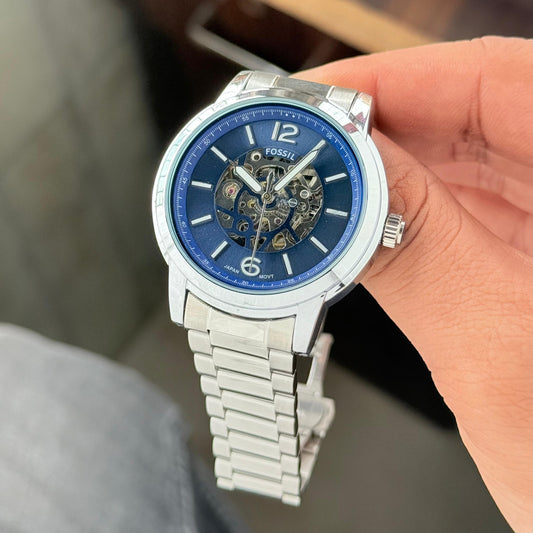 Luxevion Fossil Heritage Automatic Men’s Watch – Luxury Blue Dial Stainless Steel