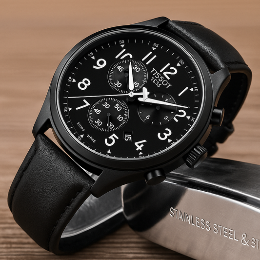 issot T-Sport Chrono XL Classic Chronograph Men's Watch – Black Dial, Matte Stainless Steel Case, Saffire Tinted Glass, Swiss Luxury Timepiece