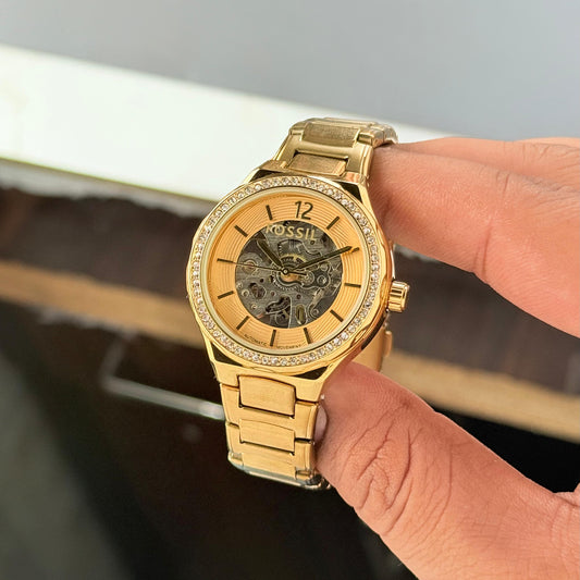 luxevion fossil eevie women's watch back open automatic movement